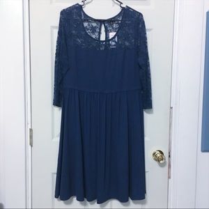 Torrid Navy Lace Long Sleeve Skater Dress